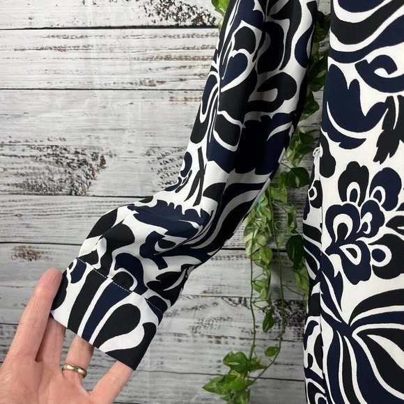 Ann Taylor Loft Dress size Small Black Blue Floral Boho Straight Knee Wedding - Picture 9 of 15